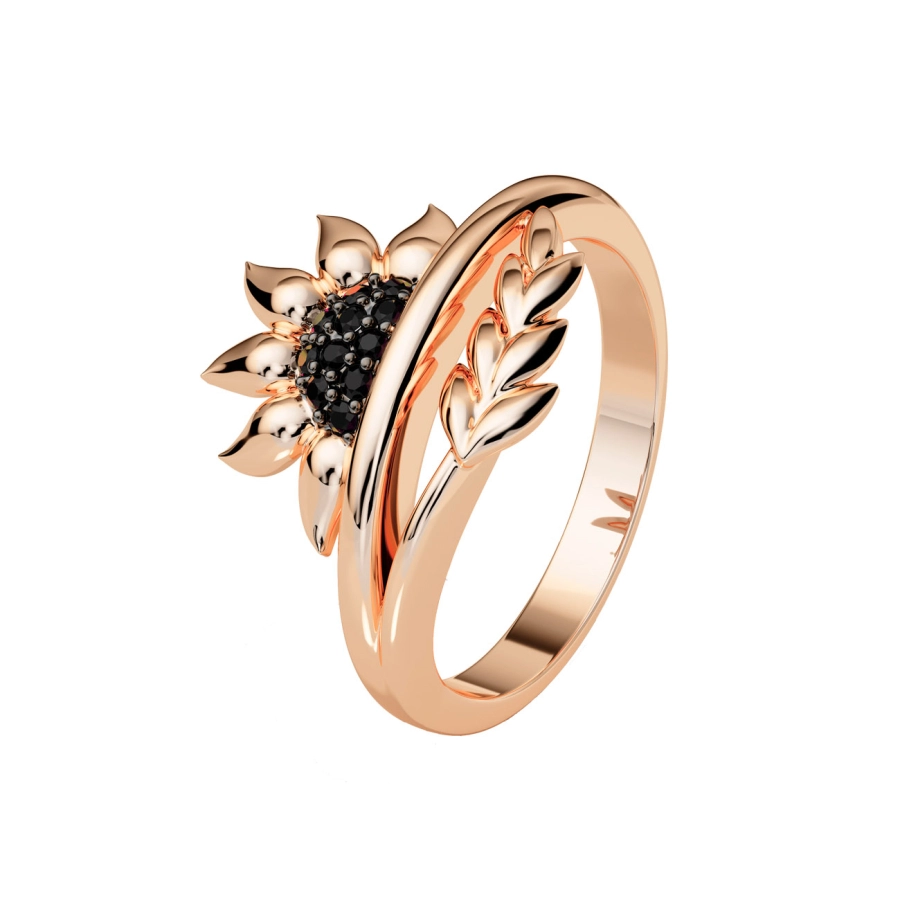 ЗОЛОТОЕ КОЛЬЦО С ЧЕРНЫМИ БРИЛЛИАНТАМИ - К100300