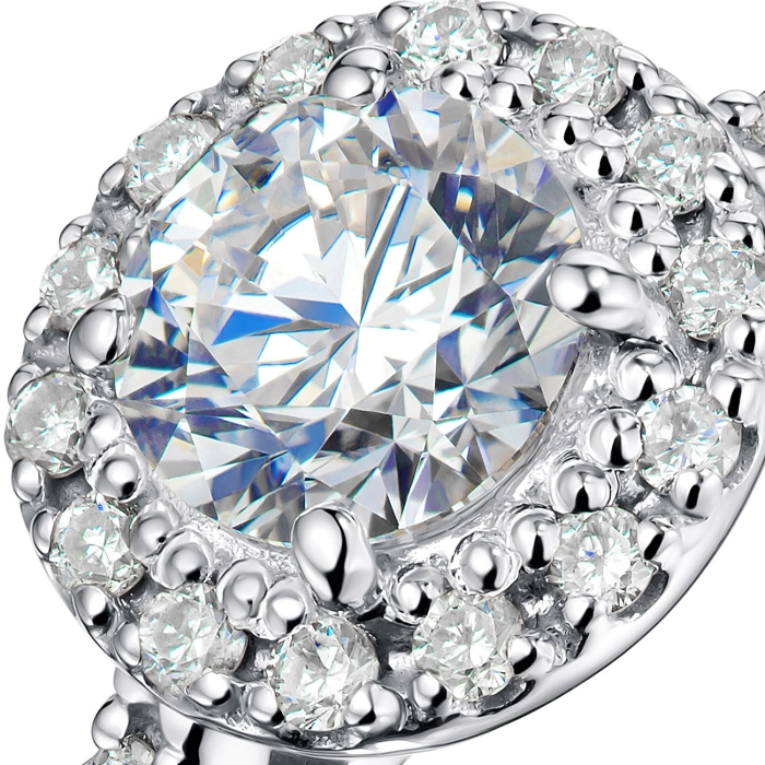 Кольцо с бриллиантом в белом золоте с ореолом - К100322