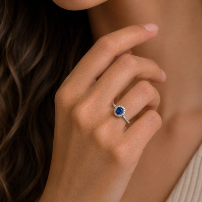 Azure Halo Sapphire and Diamond Gold Ring - К100322.65