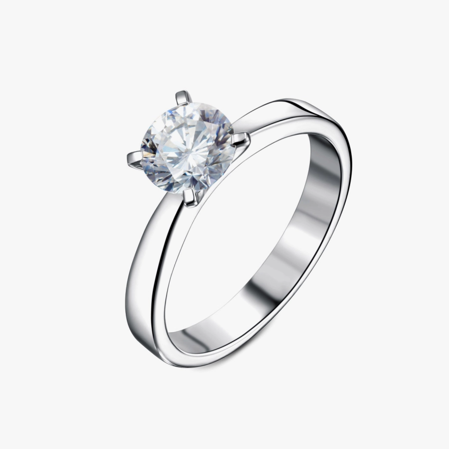 Классическое кольцо с белым золотом с бриллиантом - К100324.47