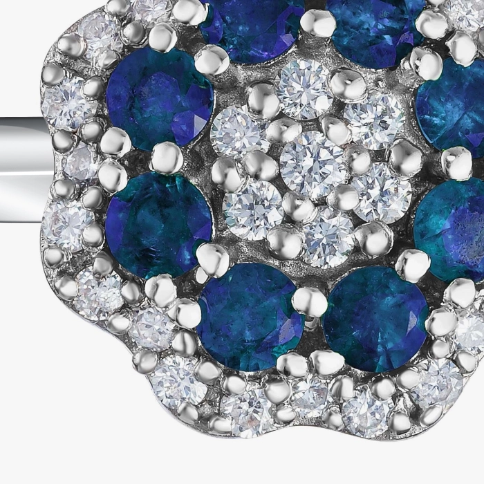 Каблучка з білим золотом з сапфірами та діамантами - К100326с