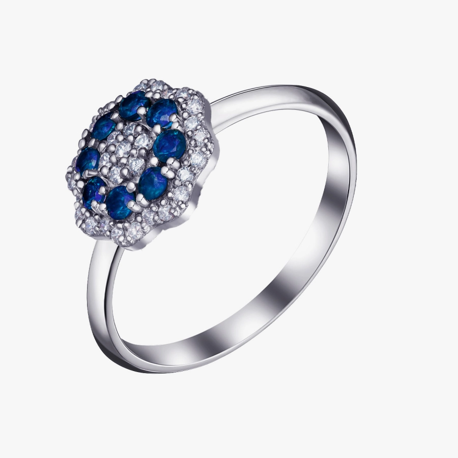 Каблучка з білим золотом з сапфірами та діамантами - К100326с