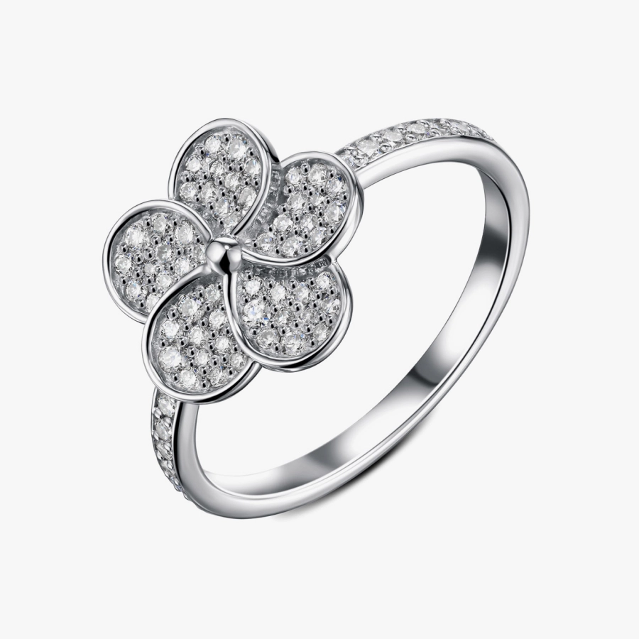 Ring "Flower" with diamonds in white gold - К100328