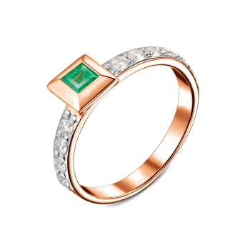 GOLD RING WITH EMERALD AND DIAMONDS - К100333и