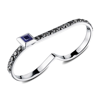 GOLD RING WITH BLACK DIAMONDS AND SAPPHIRES - К100335сч