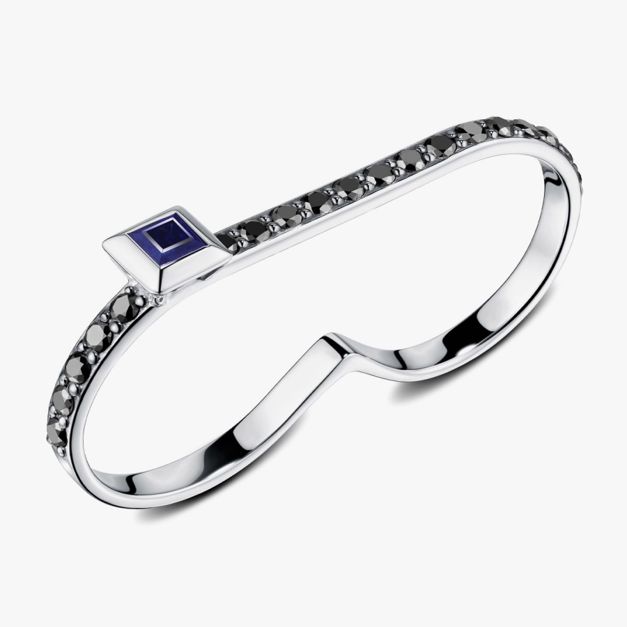 ЗОЛОТА КАБЛУЧКА З ЧОРНИМИ ДІАМАНТАМИ ТА САПФІРОМ - К100335сч