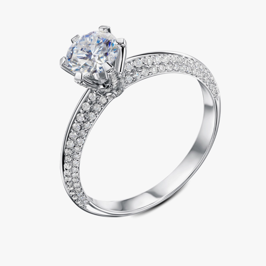 Кольцо из белого золота с большим центральным бриллиантом 0,5 карат - К100340