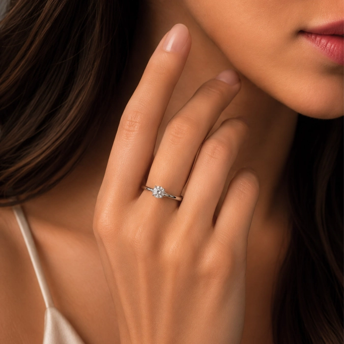 Classic diamond ring in white gold - К100375.57