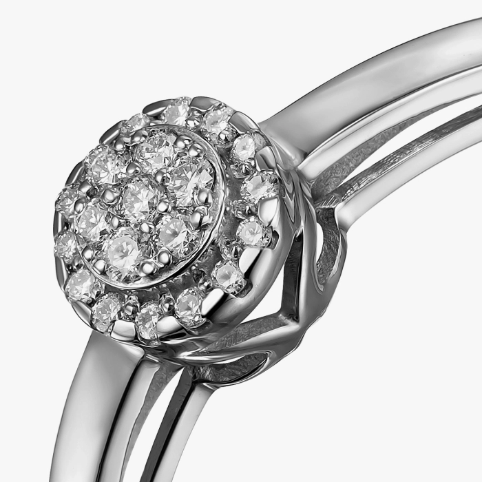 White Gold Ring with Diamond Cluster - К1007