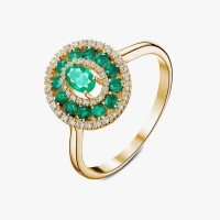 Oval Emerald and Diamond Pavé Ring in Yellow Gold - К1015и