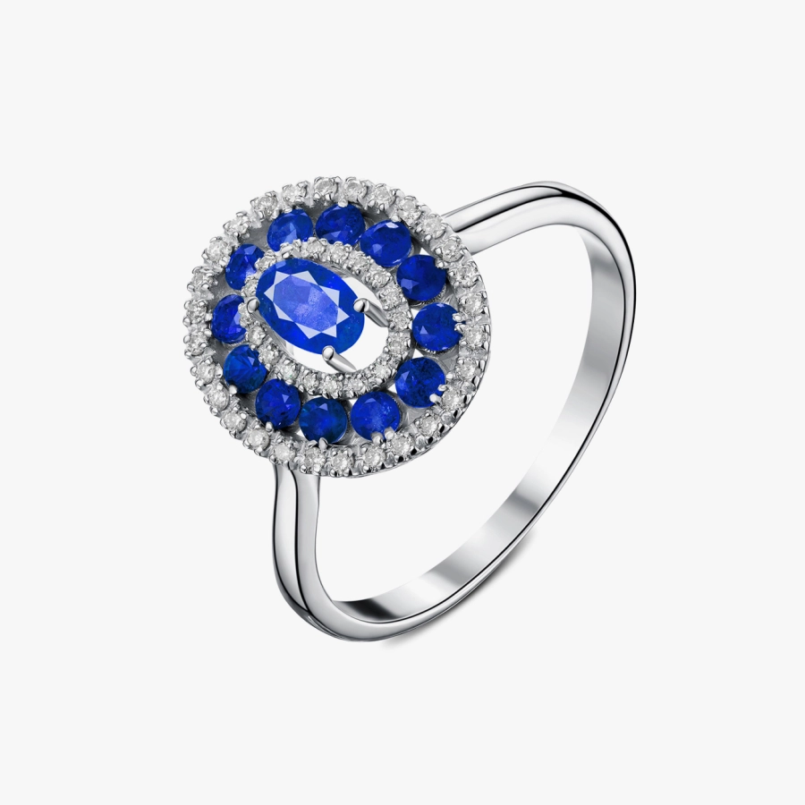 Каблучка з білим золотом із сапфірами та діамантами— К1015с