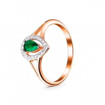 GOLD RING WITH EMERALD AND DIAMONDS - К1068и