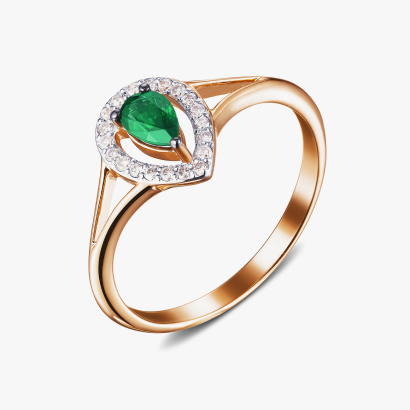 Каблучка зі смарагдом і діамантами з червоного золота - К1068и