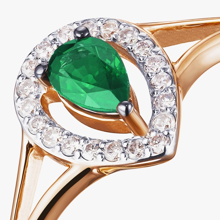 Кольцо с изумрудом и бриллиантами из красного золота - К1068и