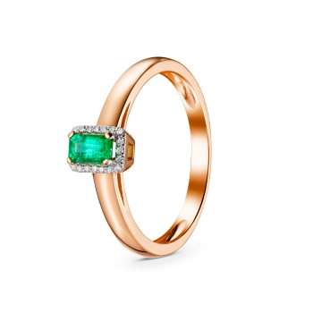 GOLD RING WITH EMERALD AND DIAMONDS - К1090