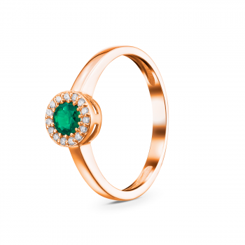 GOLD RING WITH EMERALD AND DIAMONDS - К1124