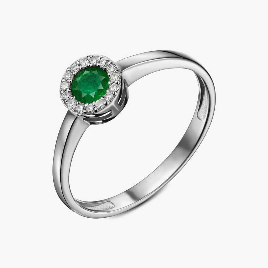 Кольцо из белого золота с изумрудом и бриллиантами - К1124и
