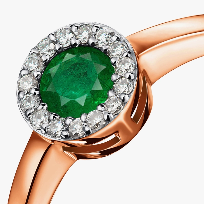 Каблучка з червоного золота з смарагдом і діамантами - К1124и