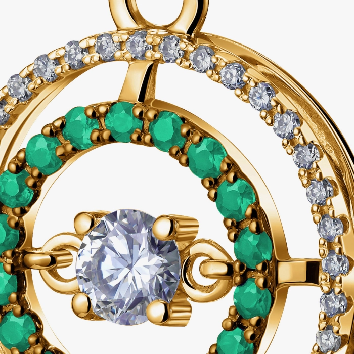 Сережки з жовтого золота з діамантами та смарагдами - С2677и