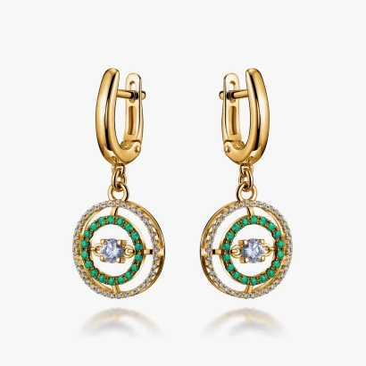 Сережки з жовтого золота з діамантами та смарагдами - С2677и