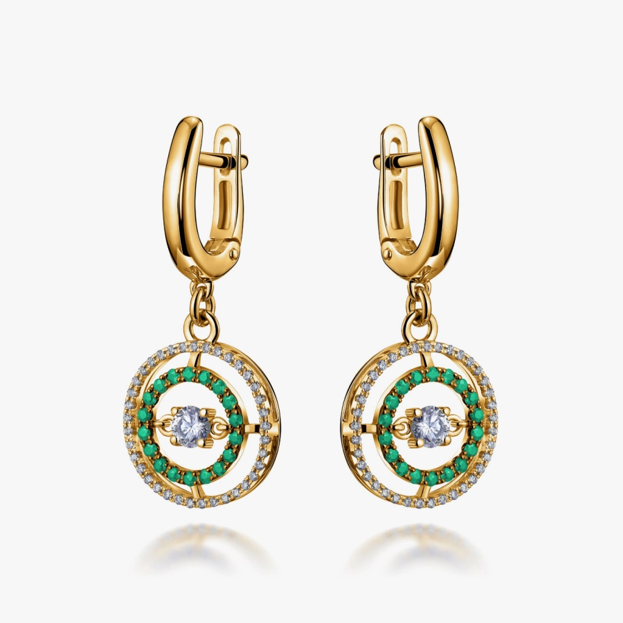 Сережки з жовтого золота з діамантами та смарагдами - С2677и