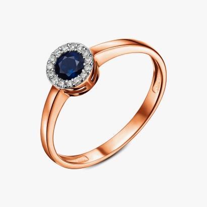 Red gold ring with sapphire and diamonds - К1124с