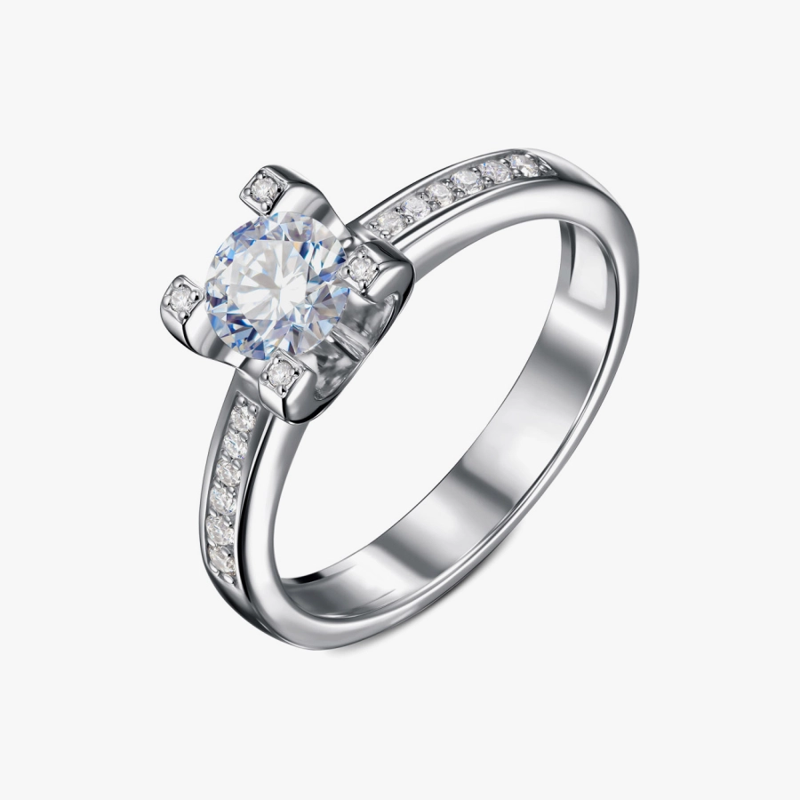 Классическое бриллиантовое кольцо из белого золота — К1147