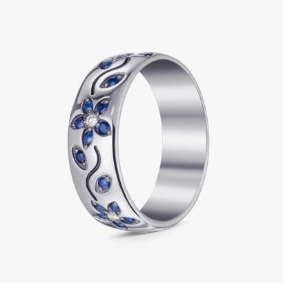 Каблучка з сапфірами та діамантами у білому золоті - К1199с