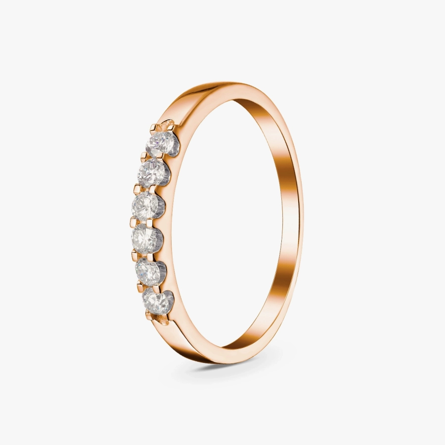 Каблучка-доріжка з діамантами у червоному золоті - К1250