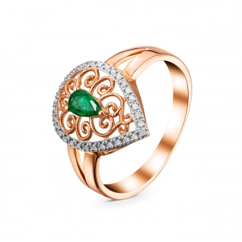 GOLD RING WITH EMERALD AND DIAMONDS - K1257