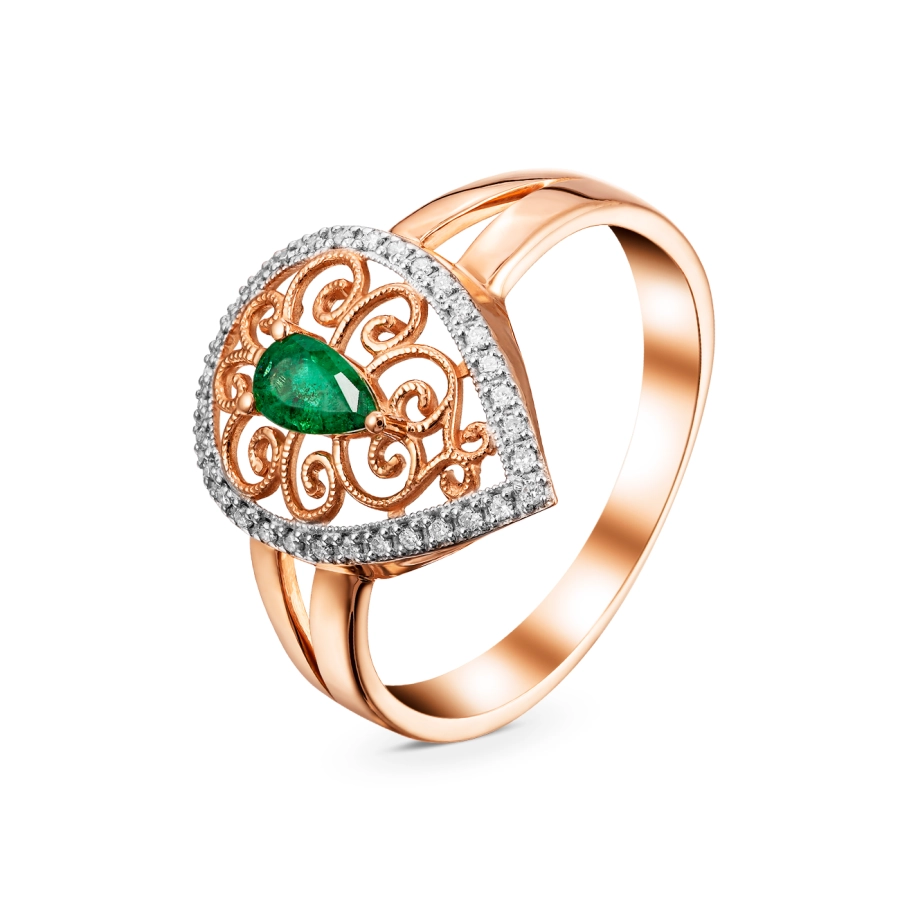 ЗОЛОТОЕ КОЛЬЦО С ИЗУМРУДОМ И БРИЛЛИАНТАМИ - К1257