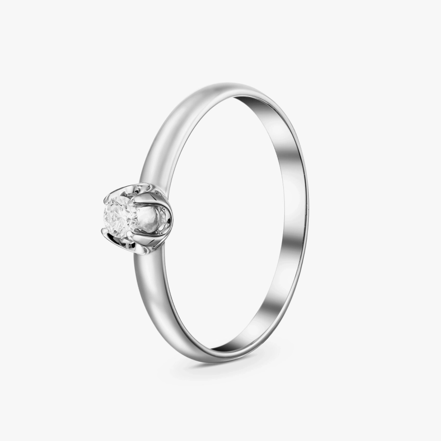 Кольцо с бриллиантом в форме цветка из белого золота - К1323