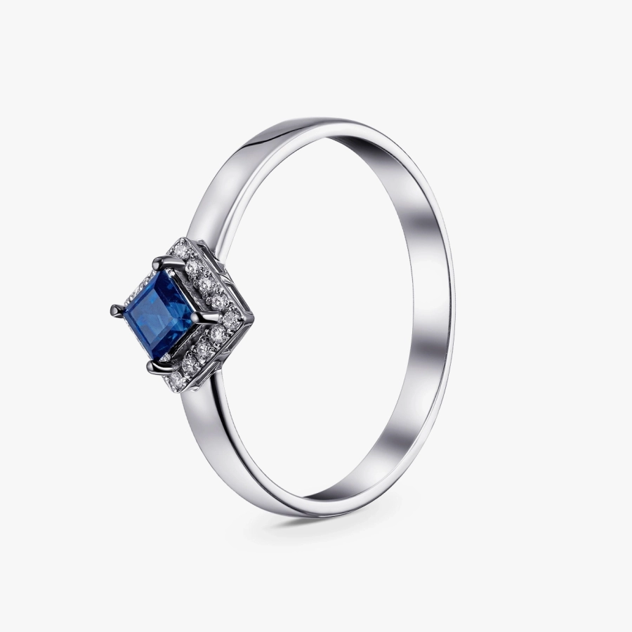 Каблучка з сапфіром та діамантами в білому золоті - К1340