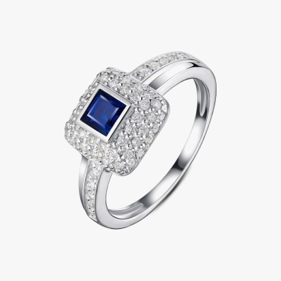 White Gold Ring with Sapphire and Diamonds - К1526с