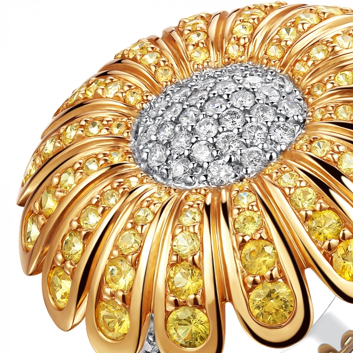 GOLD RING WITH YELLOW SAPPHIRES AND DIAMONDS - К1556