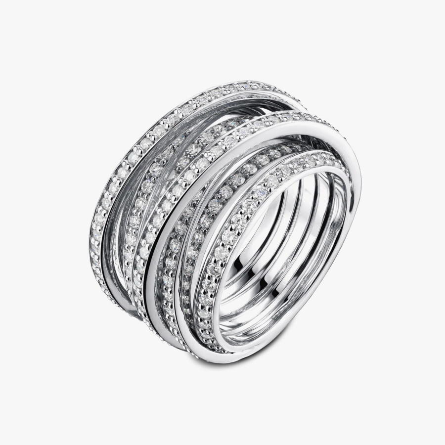 Багатошарова золота каблучка з діамантами - К1658