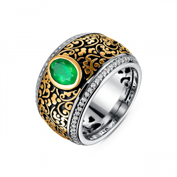 GOLD RING WITH EMERALD AND DIAMONDS — К1684