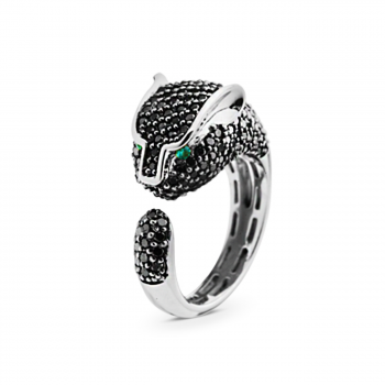 GOLD RING WITH EMERALDS AND BLACK DIAMONDS - К1707