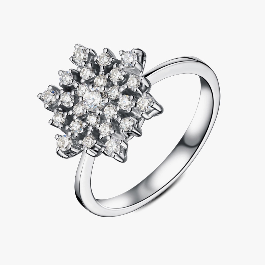 White Gold Ring with Diamonds in the Shape of a Snowflake - К1803