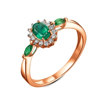 GOLD RING WITH EMERALDS AND DIAMONDS - К1836и