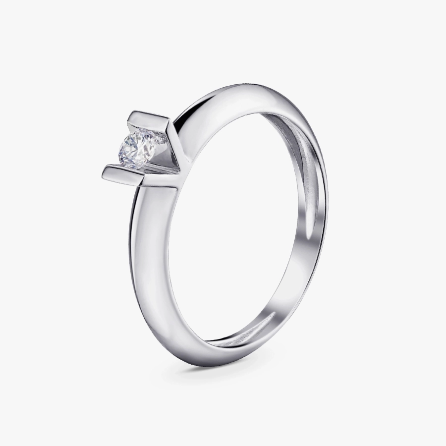 Каблучка з діамантом у білому золоті в мінімалістичному дизайні - К1841