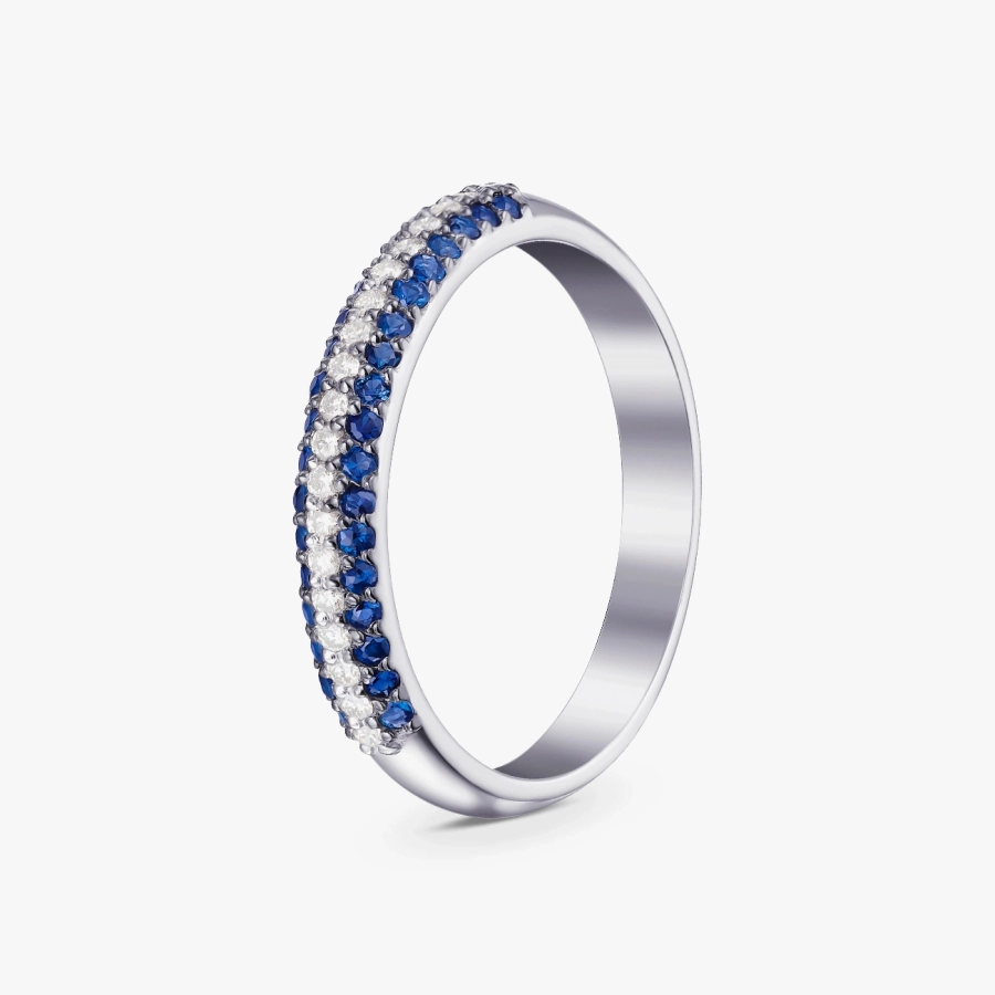 Каблучка з сапфірами та діамантами з білого золота - К1876с