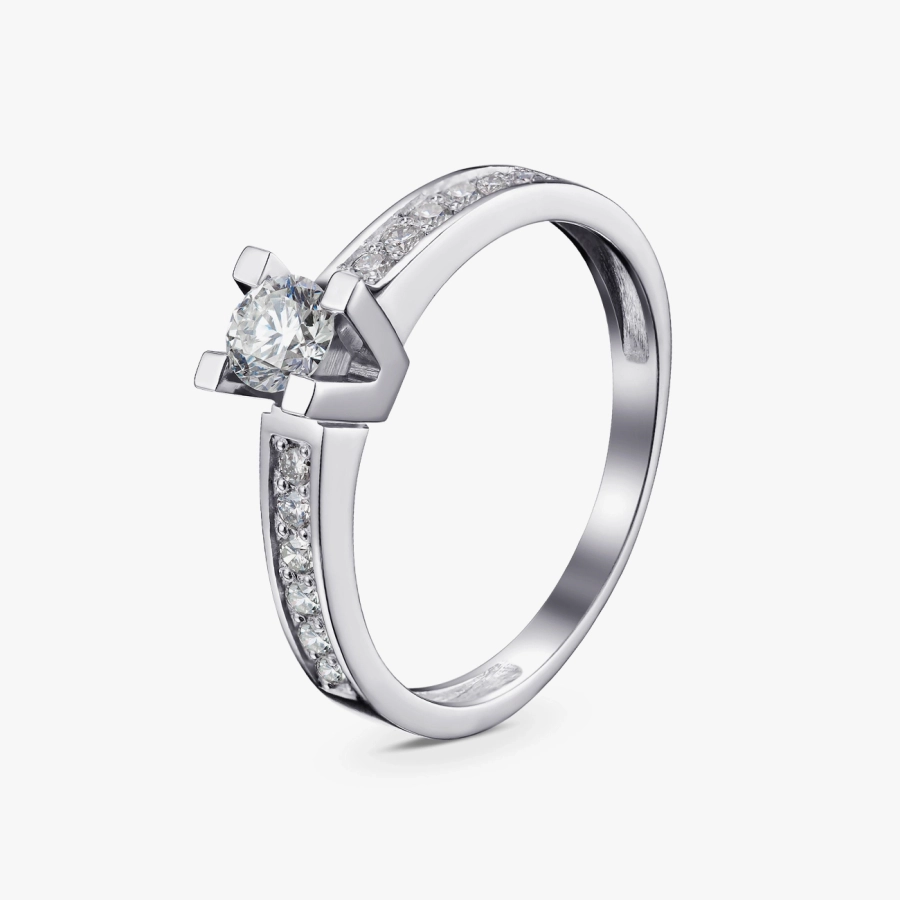 Каблучка з діамантом у білому золоті - К1888