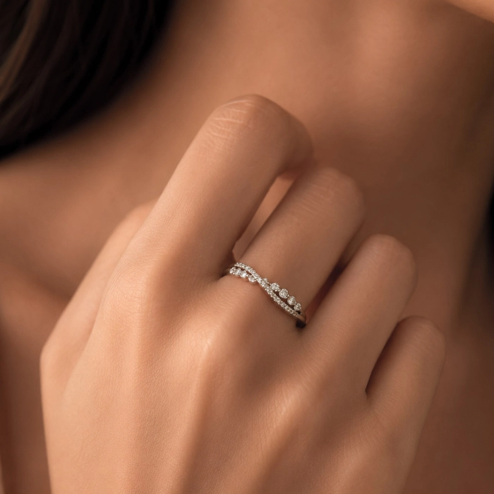 Double Shine Diamond Ring in White Gold - К1899