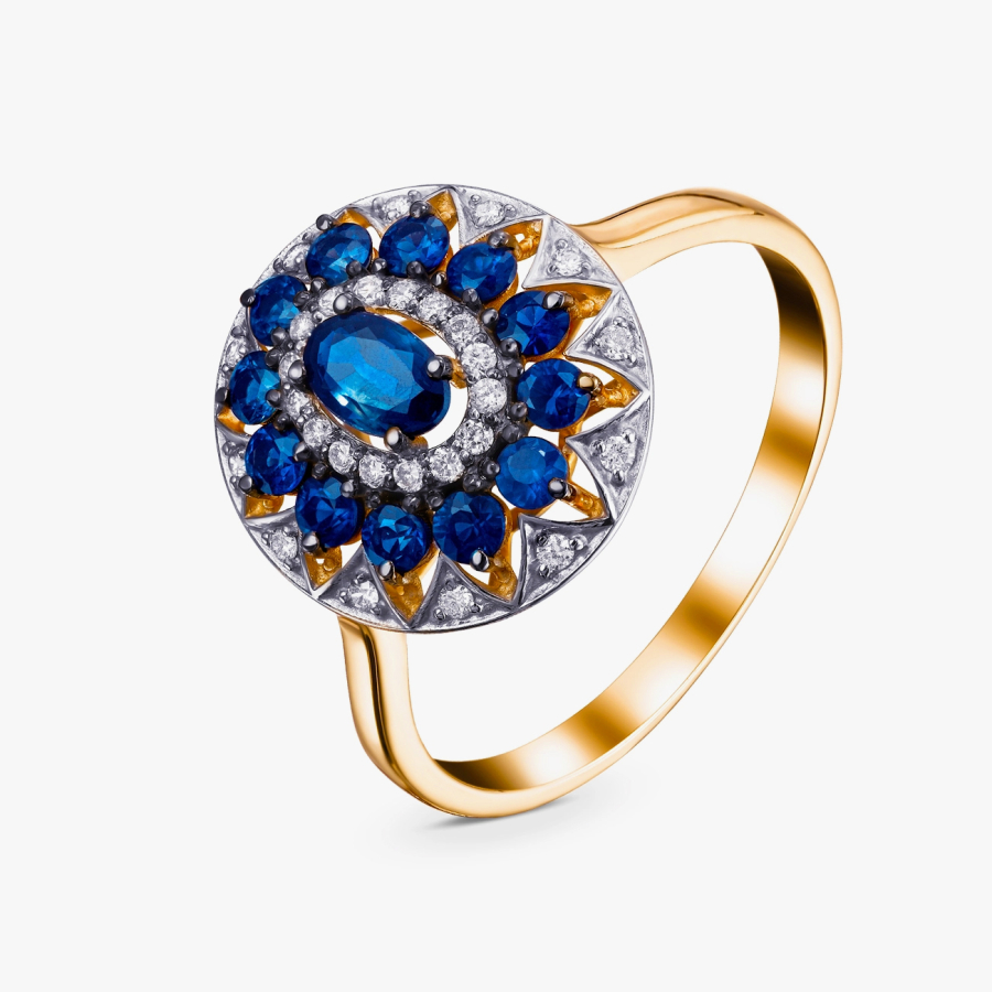 Yellow Gold Diamond and Sapphire Ring - К1925с