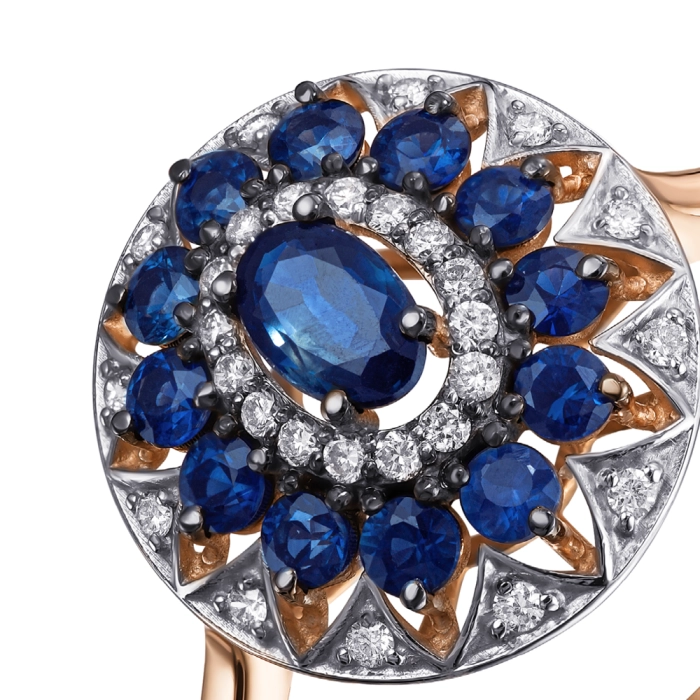 GOLD RING WITH SAPPHIRES AND DIAMONDS - К1925С