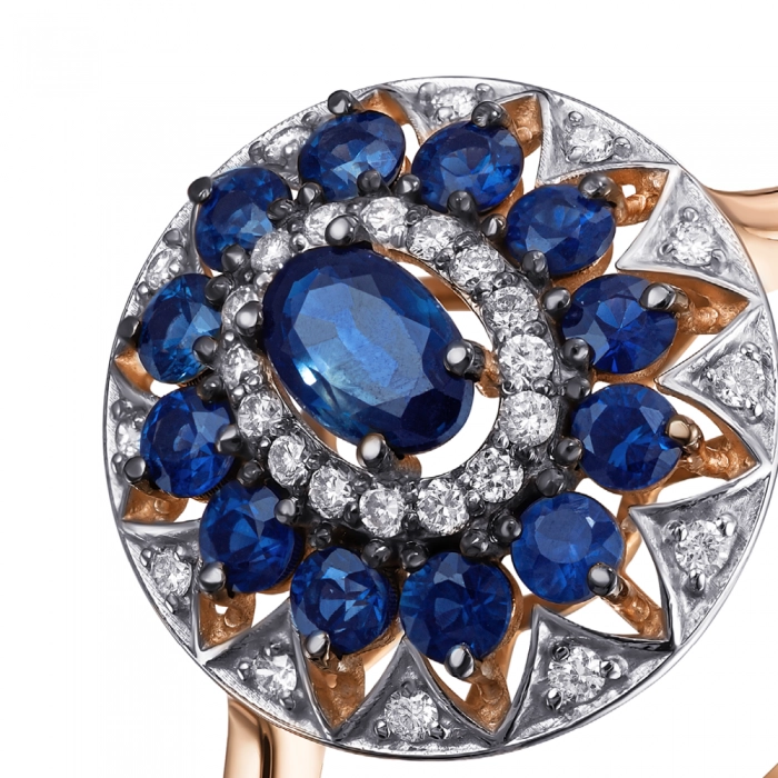 GOLD RING WITH SAPPHIRES AND DIAMONDS - К1925с