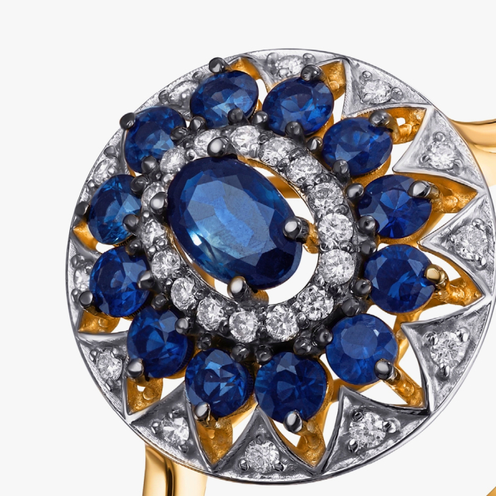 Yellow Gold Diamond and Sapphire Ring - К1925с