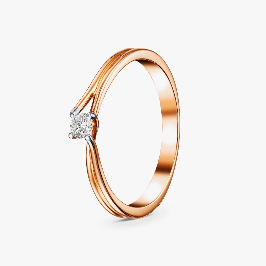 Каблучка з червоного золота з діамантом в елегантному обрамленні - К1961