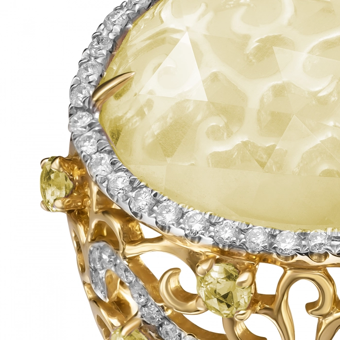 GOLD RING WITH LEMON QUARTZ, CITRINES AND DIAMONDS -К5000